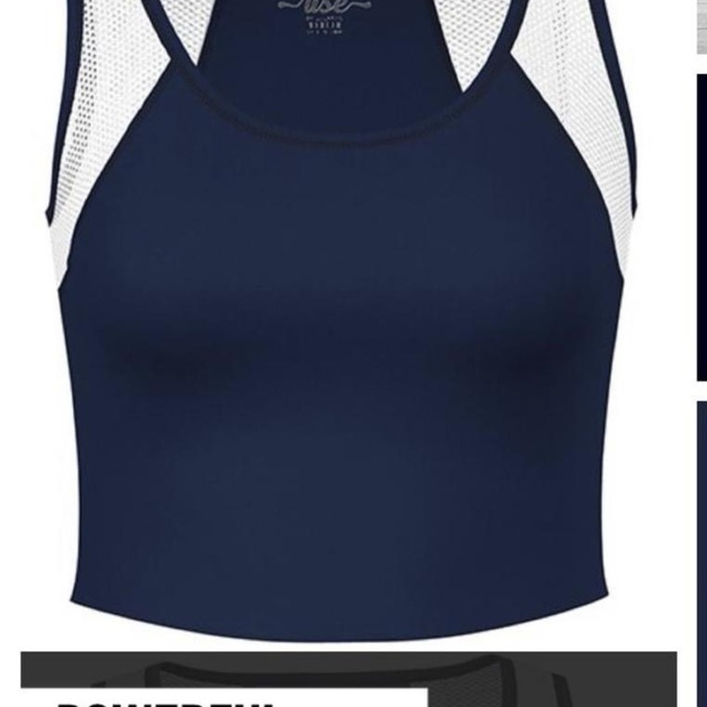 Navy‎ Blue and White Mesh Tank Top Workout Top